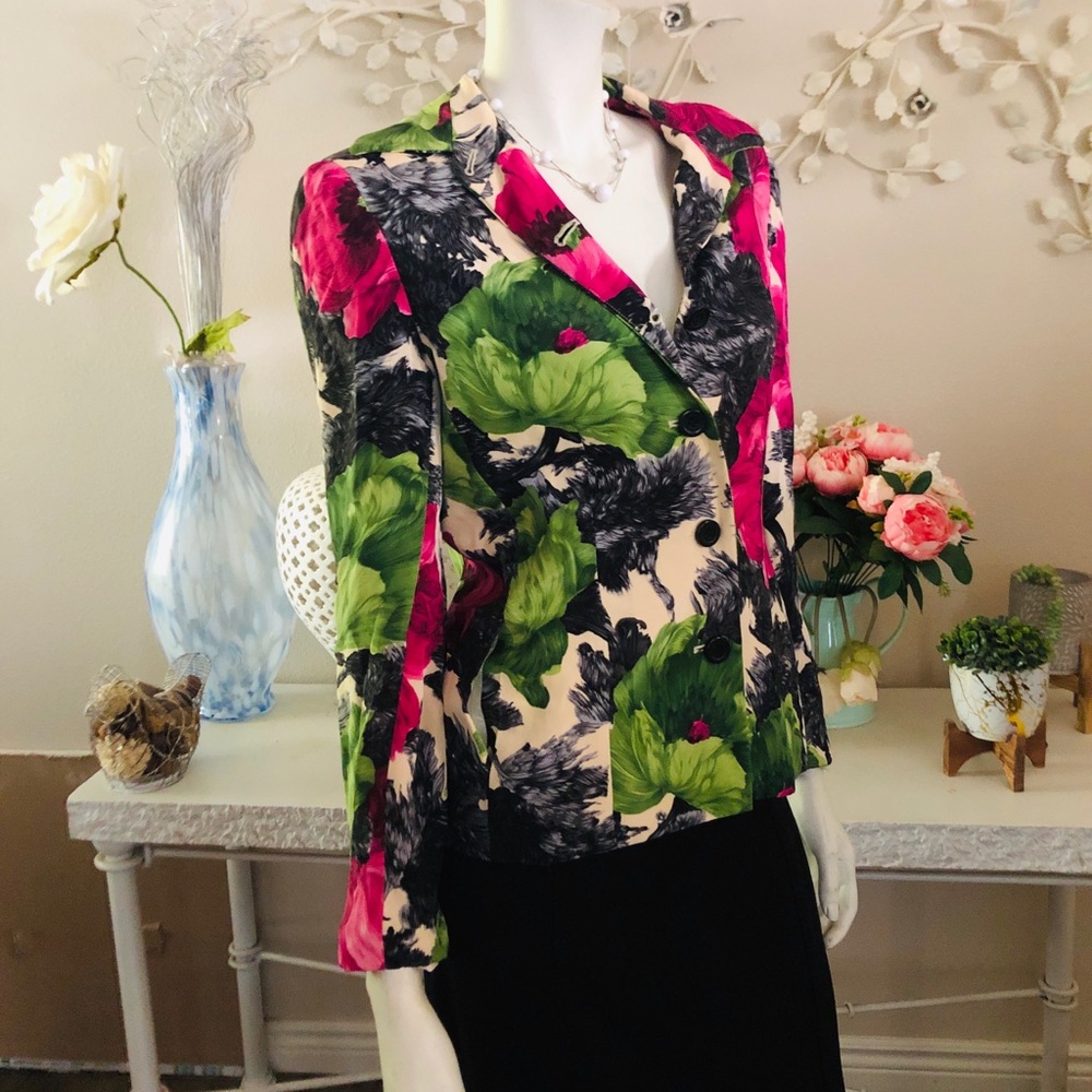Floral Print Green & Pink Blazer Jacket